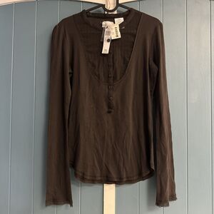 LINQ California Chocolate Brown Henley Women’s Size L‎ Large MSRP $68 NWT